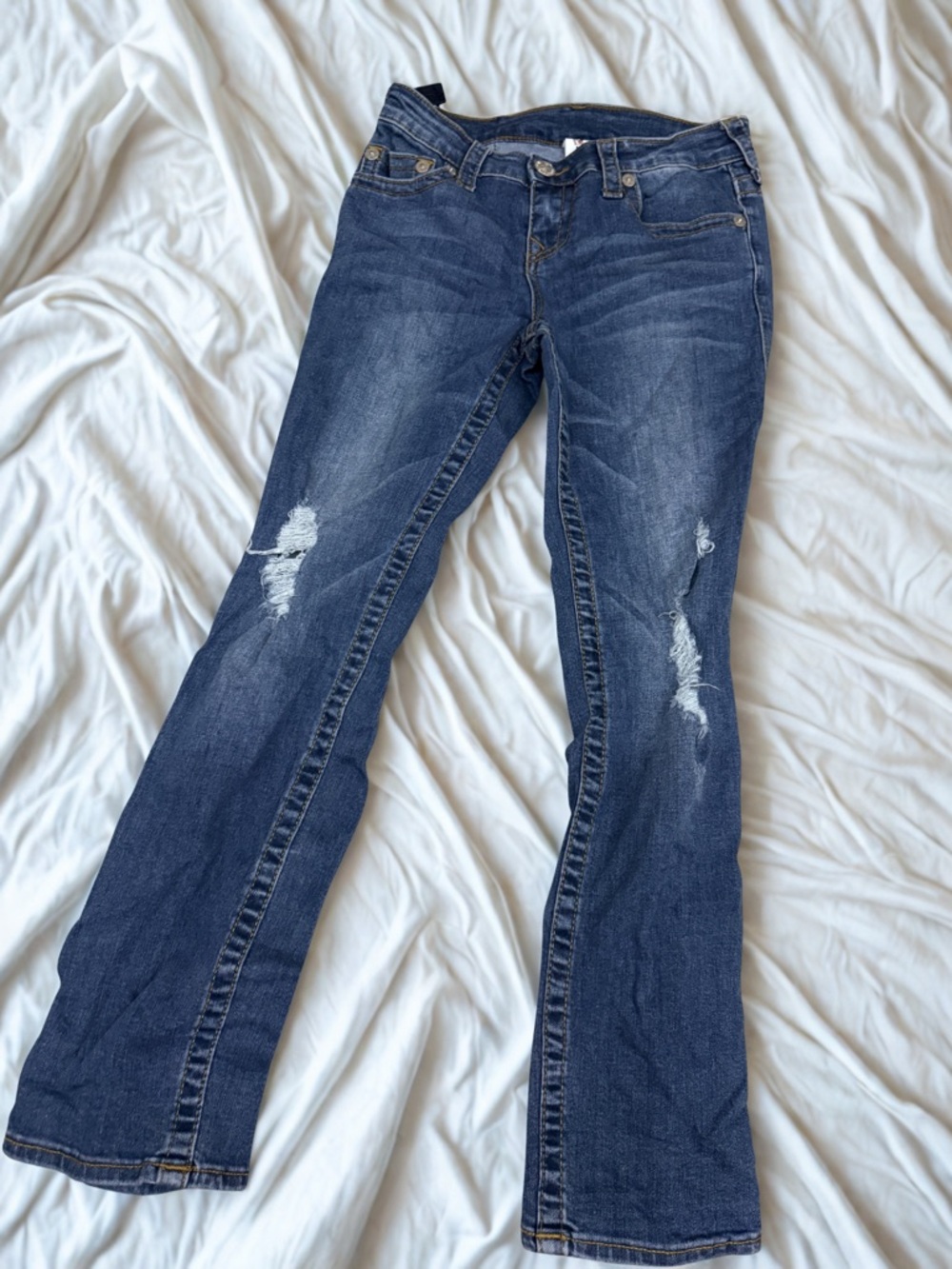 True Religion Dark Blue Distressed Flare Jeans - Kids